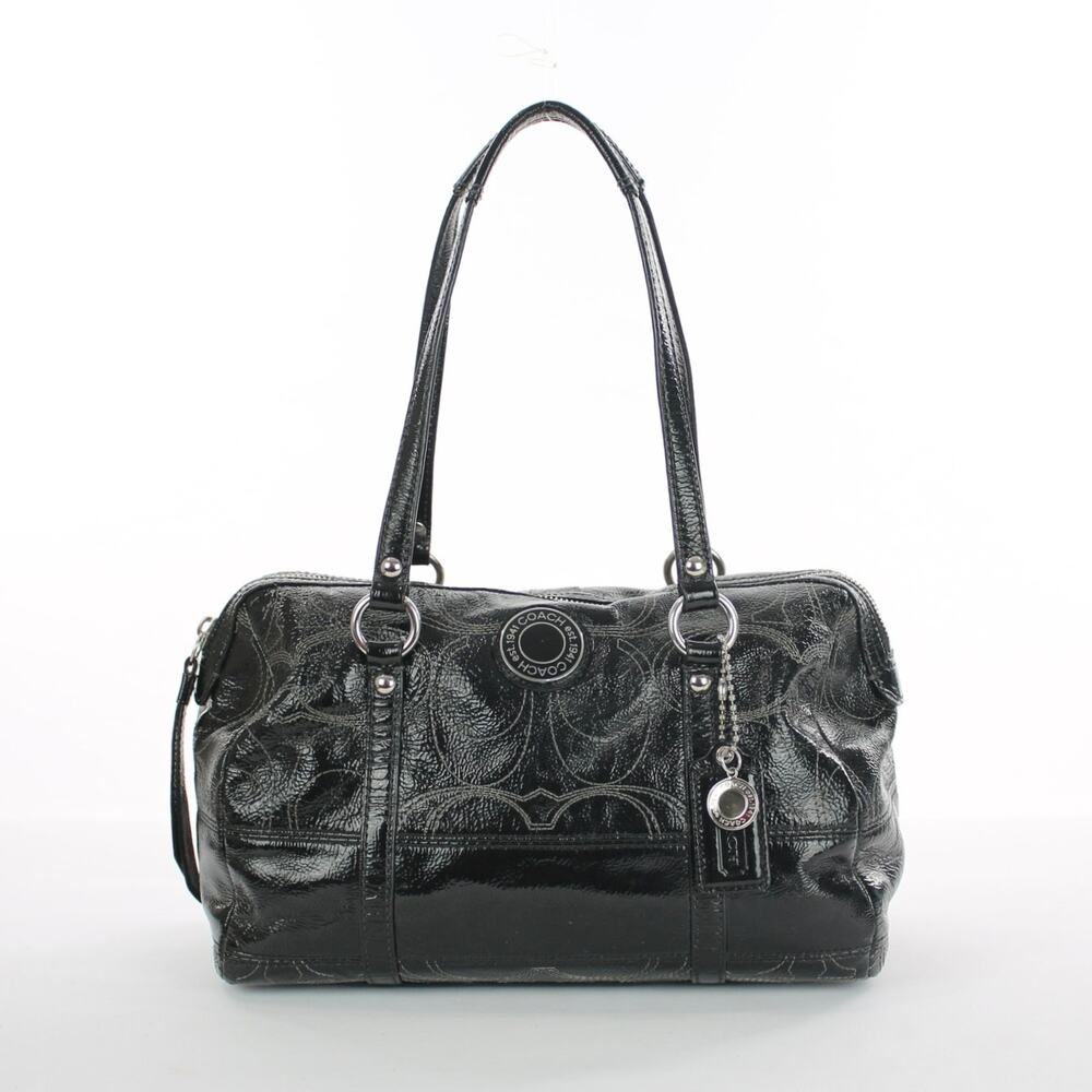 Coach Black Embossed Patent Leather C Stitched Satchel Shoulder Bag